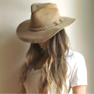 Minnetonka Genuine Leather Hat Outback Western Made in USA Vintage